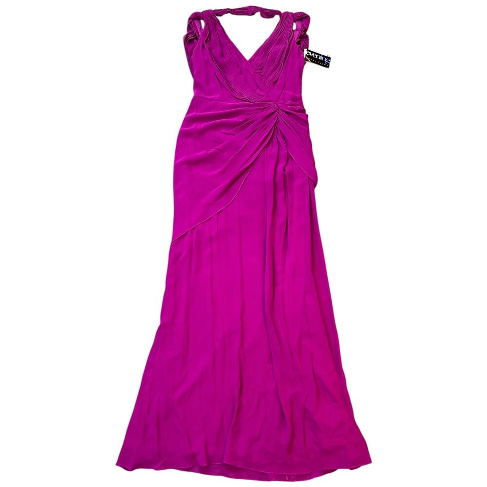 NWT Tadashi Evening Collection Magenta Silk Ruched Draped Formal Gown Size 12